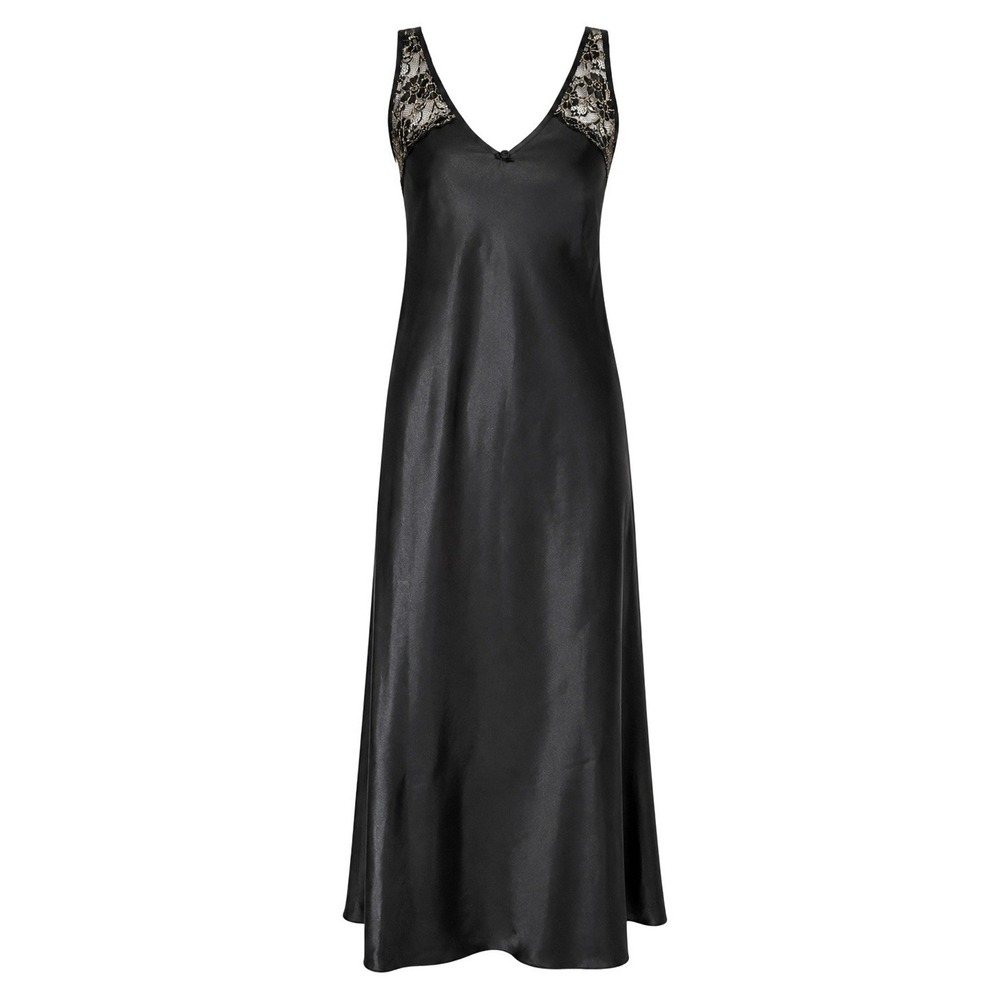 Vintage 90s Nine & Company Black Lace Slip Satin Maxi Dress Sz L Y2K Lingerie